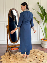 Women's Blue Viscose Silk Embroidered Straight Kurta Pant With Dupatta-MDC-D586-BLUE